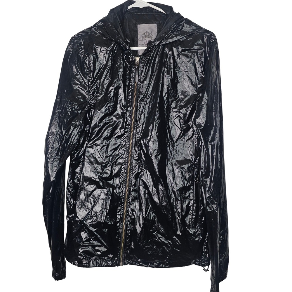 HE Homini Emerito Mango Mens Jonathan Black Glossy Hooded Windbreaker Jacket L